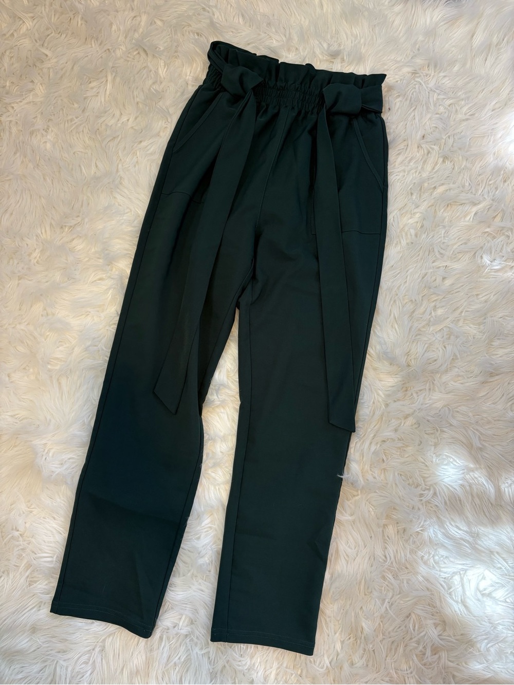 Grace Karin Dark Green Paperbag Waist Chinos with Self Tie